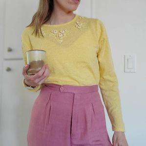 Vintage Yellow Long Sleeve Acrylic Knit